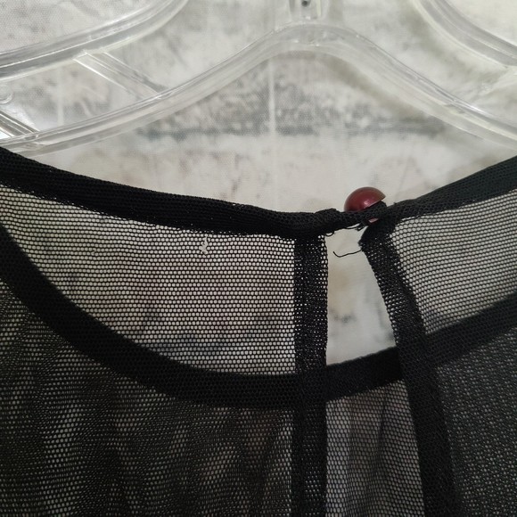 Vintage 90s Witchy Goth Black & Dark Red Velvet Mini Dress Mesh Long Sleeves - Picture 4 of 6